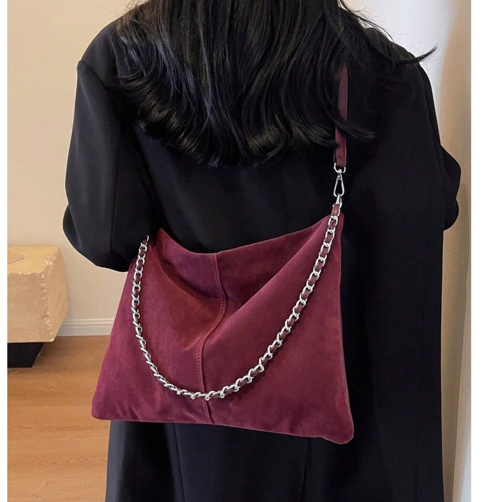 Luxe Vegan Suede Burgundy Chain Large size Chain Shoulder Bag Purse